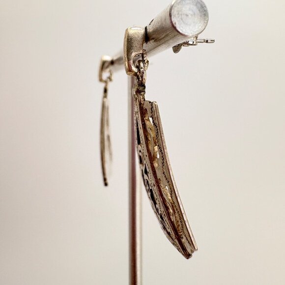 VTG 800 Silver Guatemalan Warrior Textured Dangle Earrings Size 1.25" Length - Picture 4 of 11